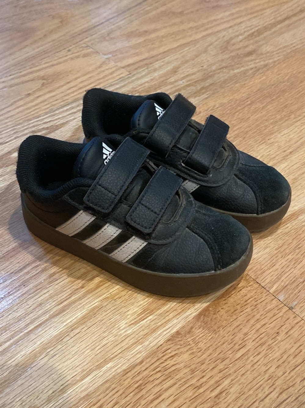 adidas Kids Black Sneakers with white Stripes
